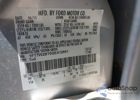 2016 Ford F-250 Xlt from USA, damaged, VIN 1FT7W2BT0GEA12601